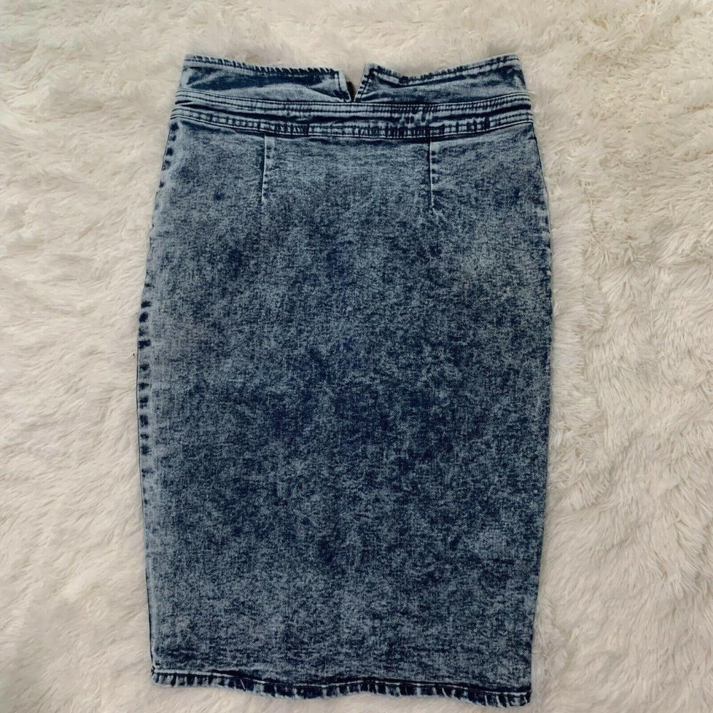 Oboe Acid Wash Denim Midi Pencil Skirt Blue Size L